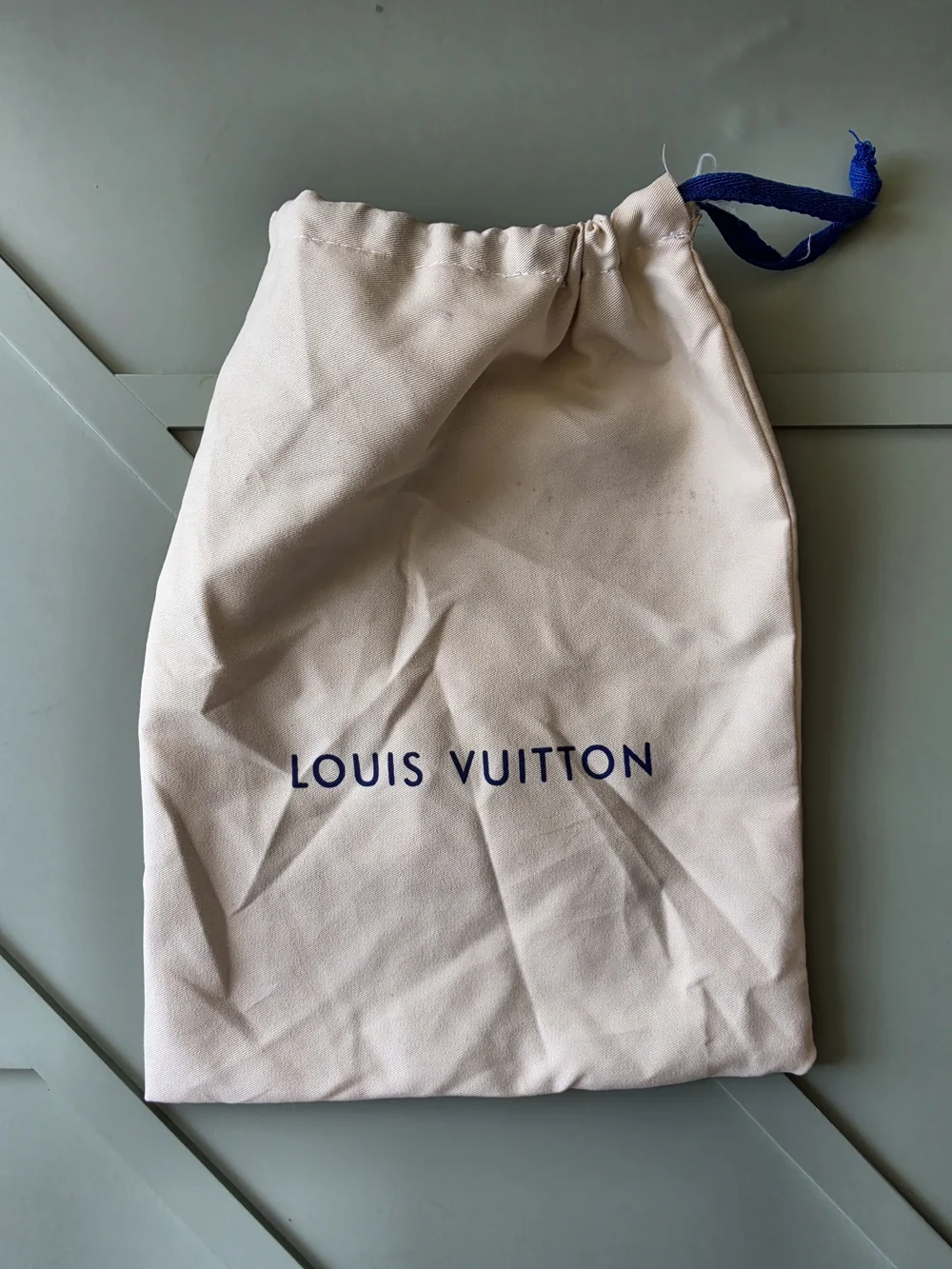 Louis Vuitton Cream Canvas Drawstring Pouch with Navy Logo